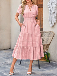 Tiered Notched Short Sleeve Dress summer dress Luxurious Weddings