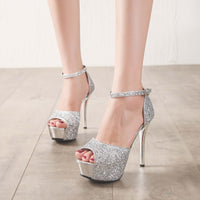 Stiletto high heels Peep toe - Black Glitter Heels