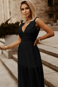 Slit Lace Detail V-Neck Dress wedding dress Luxurious Weddings