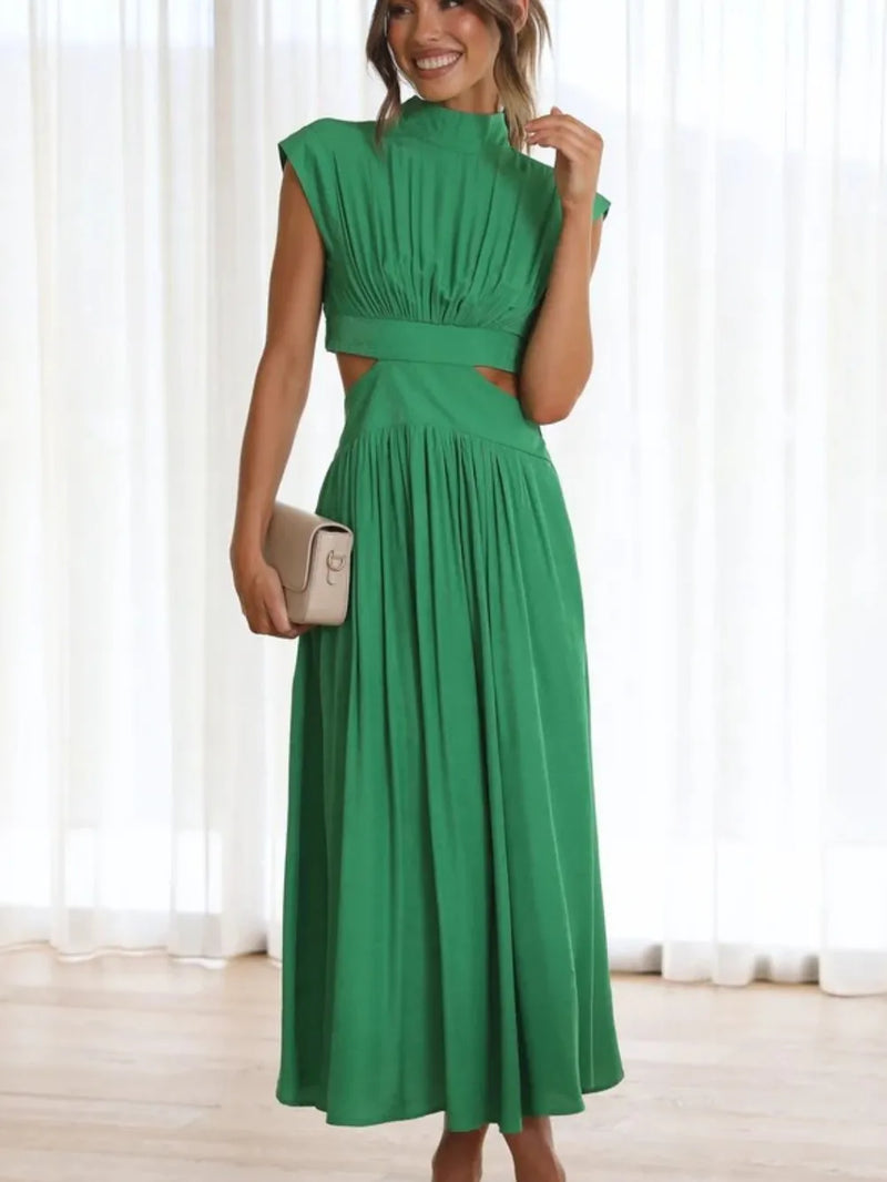 Cutout Mock Neck Sleeveless Ruched Dress Sleeveless dress Luxurious Weddings