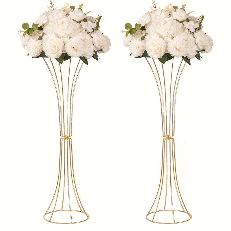 Gold Metal Trumpet Vase Set - Elegant Decor Vases Luxurious Weddings