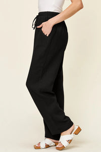 Double Take Full Size Texture Drawstring Straight Pants Pants Luxurious Weddings
