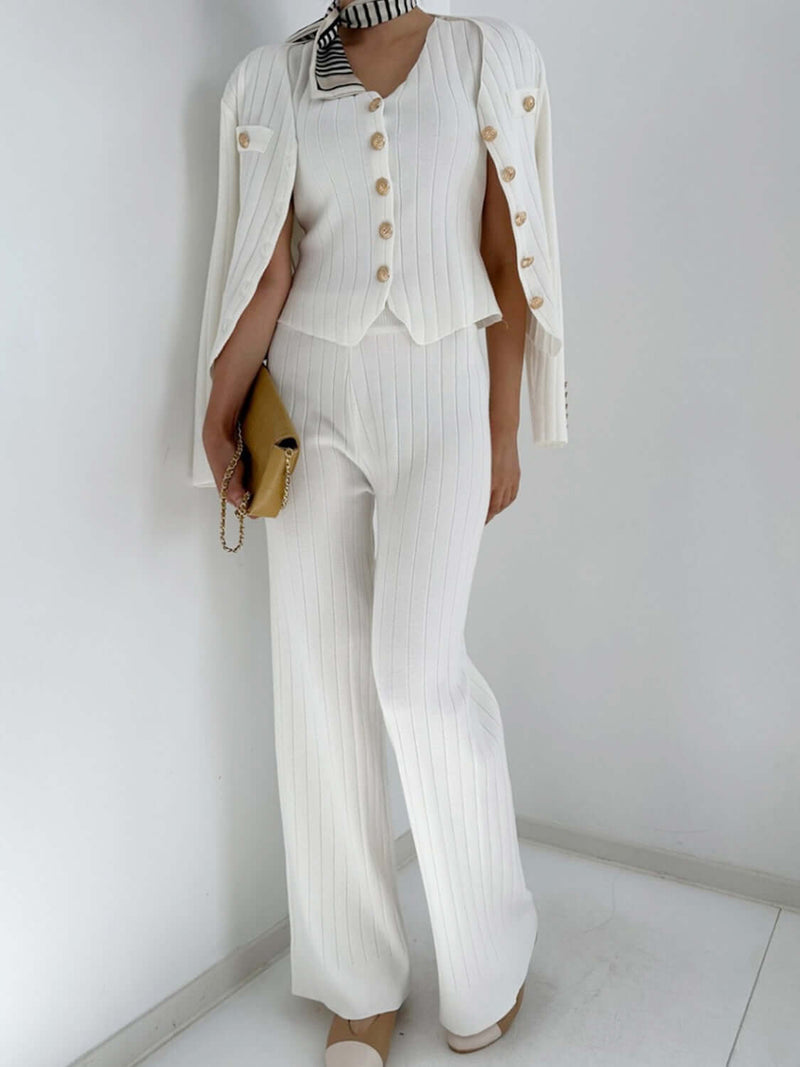 V-Neck Tank, Cardigan and Pants Three-Piece Sweater Set Matching Sets Luxurious Weddings