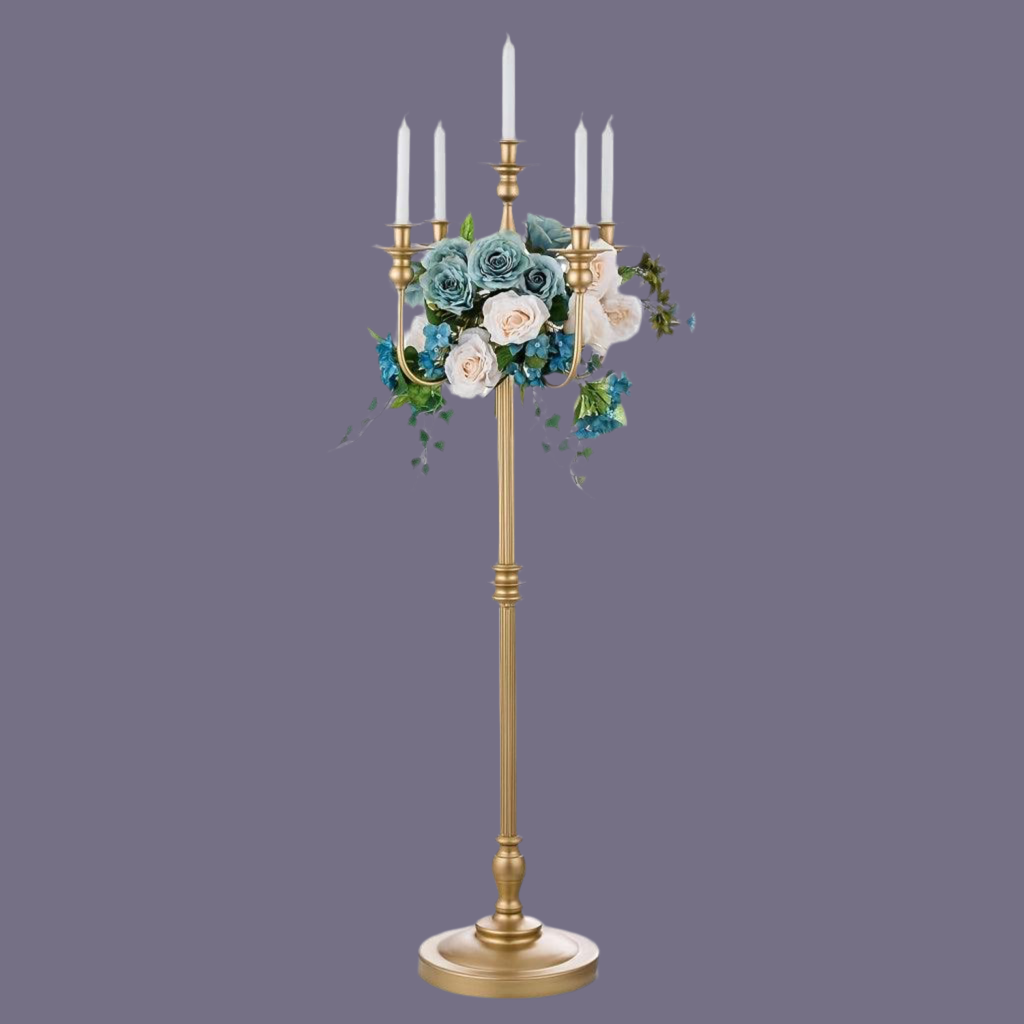 Golden Wedding Candelabra - 127cm Tall, 5 Arm Metal Candle Holder