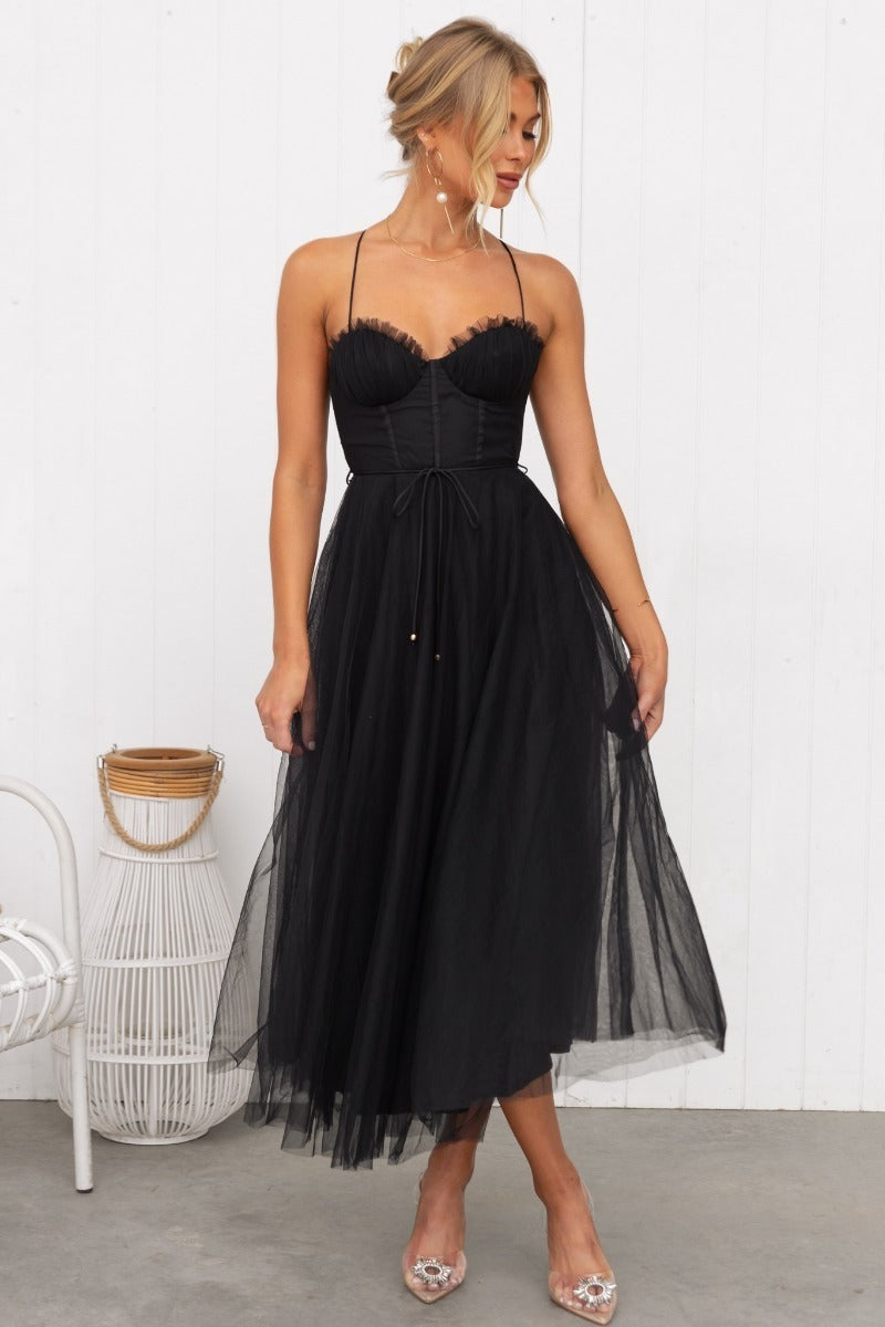 Suspender mesh evening dress