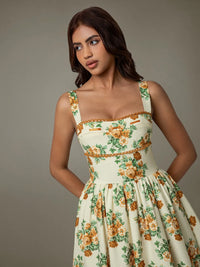 Lace Trim Floral Sleeveless Midi Dress Summer Dress Luxurious Weddings