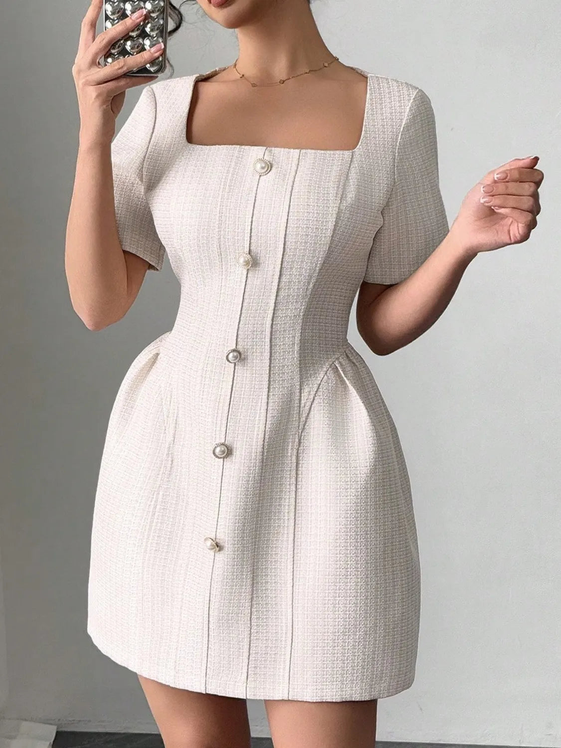 Square Neck Short Sleeve Mini Dress Dresses/Mini Dresses Luxurious Weddings