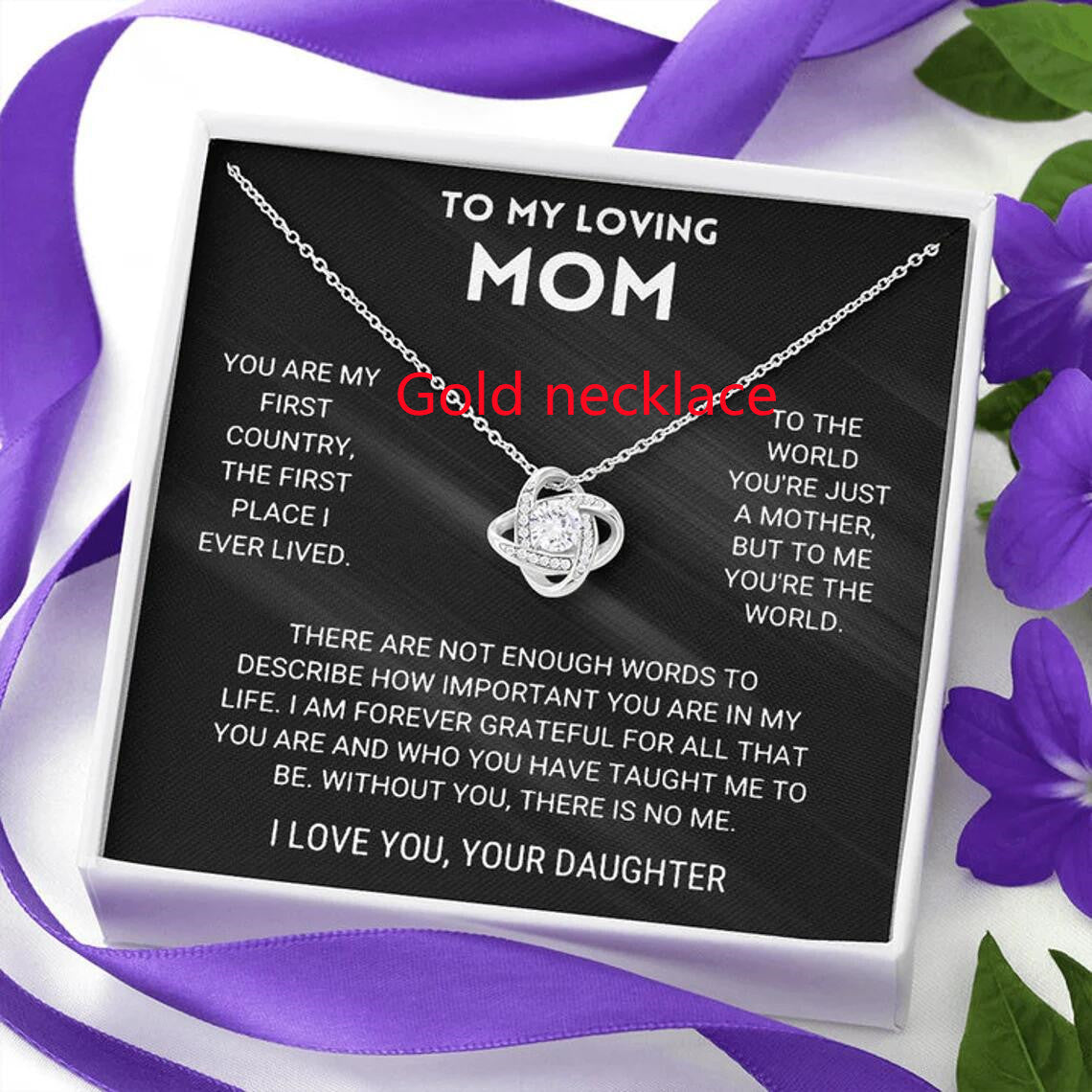 a mother's necklace with a message on it