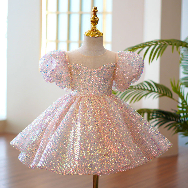 Girls Piano Performance Sequin Princess Dress Luxurious Weddings