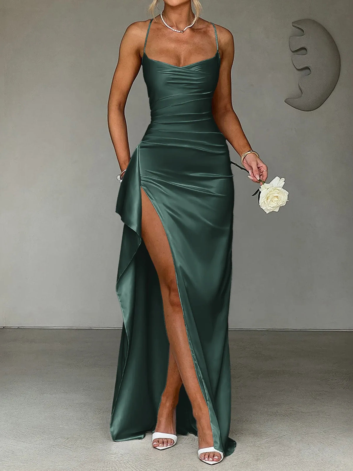 Slit Crisscross Back Maxi Cami Dress Formal Dress Luxurious Weddings