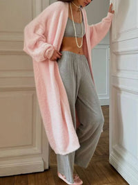 Fuzzy Open Front Solid Color Cardigan Cardigans Luxurious Weddings