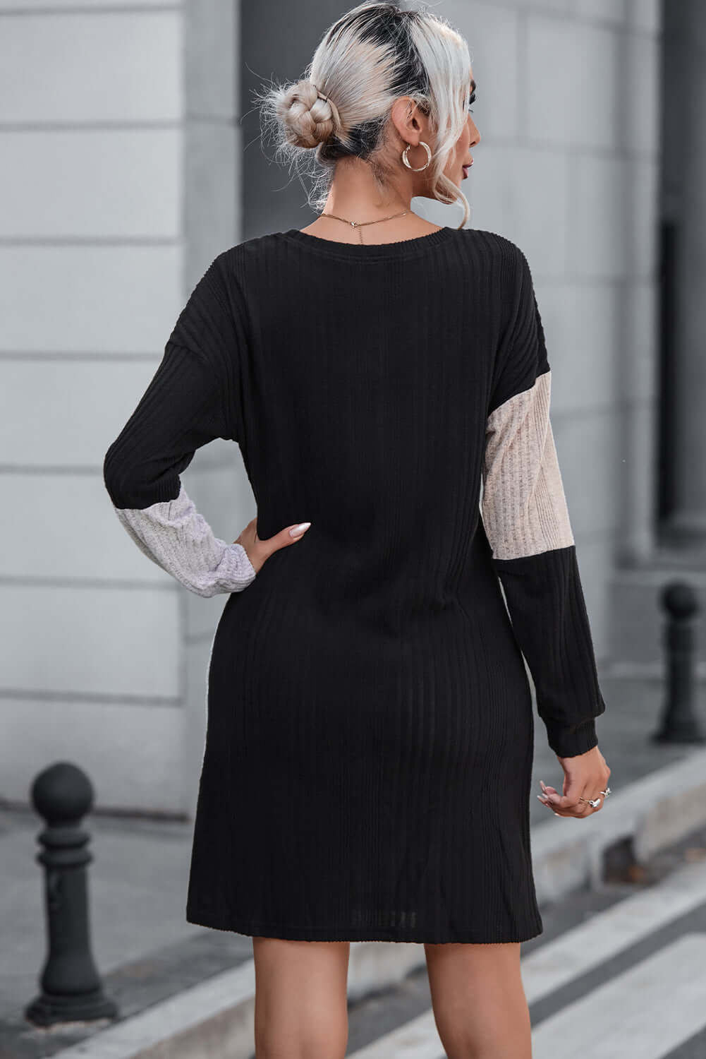 Black Ribbed Long Sleeve Mini Dress Dresses/Mini Dresses Luxurious Weddings