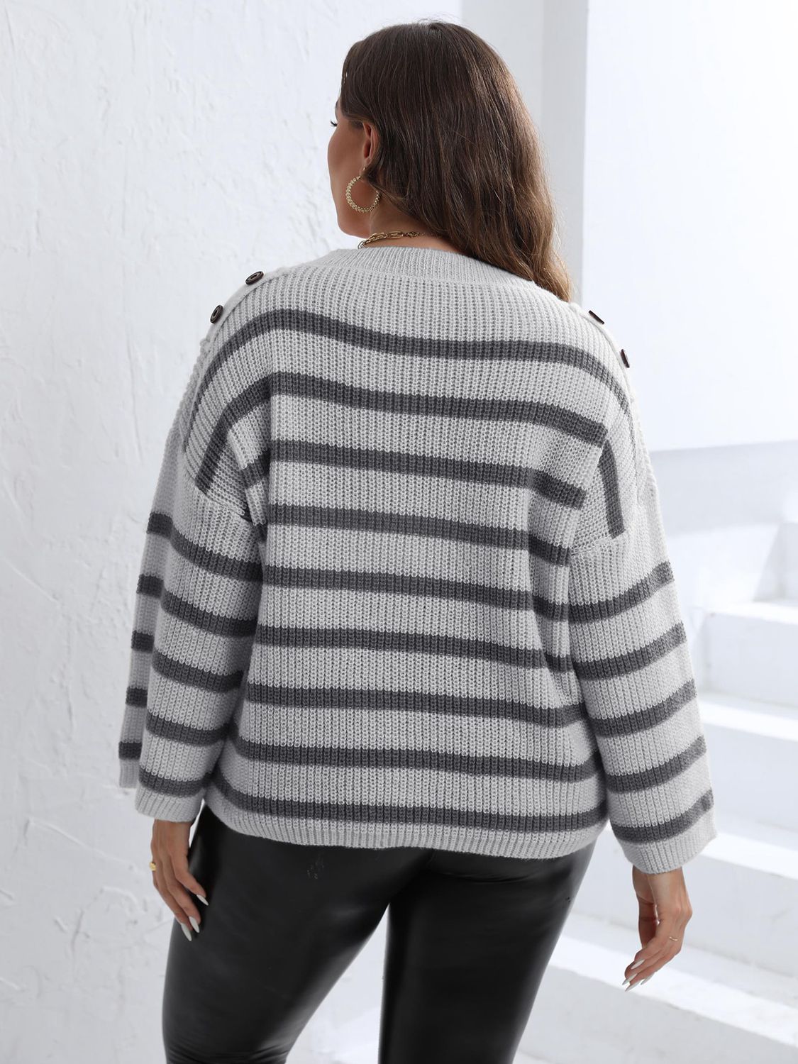 Plus Size Striped Dropped Shoulder Sweater Plus size jersey Luxurious Weddings