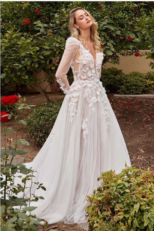 Elegant A-Line Wedding Dress with Removable Sleeves Wedding Dress Luxurious Weddings