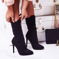 Pointed lace-up slim super high heels Lace up Boots