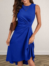 Ruched Round Neck Sleeveless Dress Midi dresses Luxurious Weddings