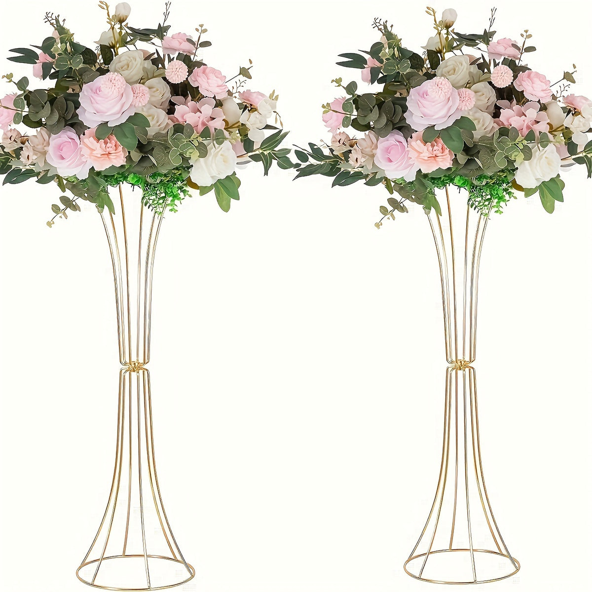 Gold Metal Trumpet Vase Set - Elegant Decor Vases Luxurious Weddings
