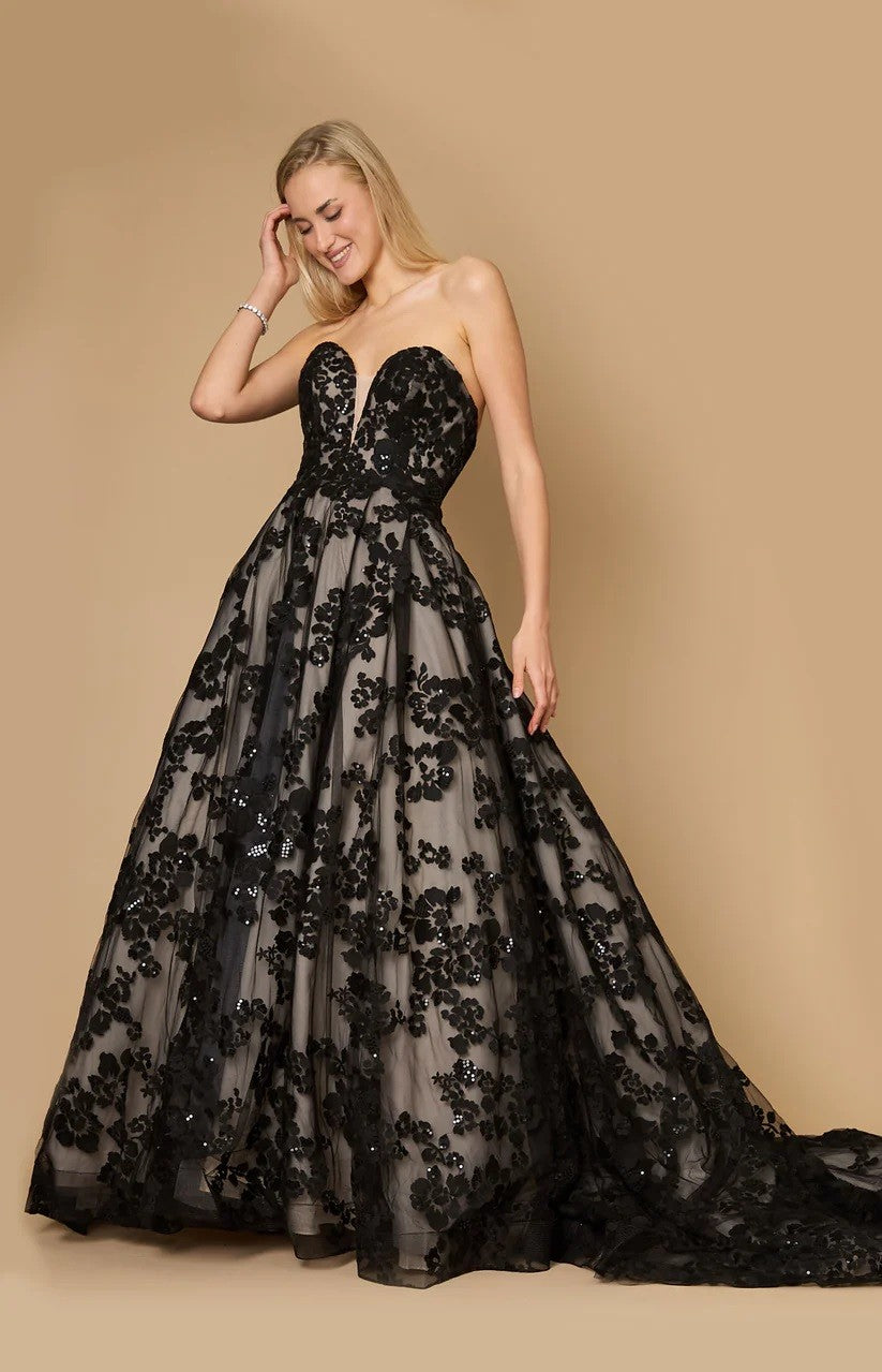Long Black Tie Formal Ball Gown