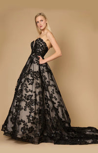 Long Black Tie Formal Ball Gown