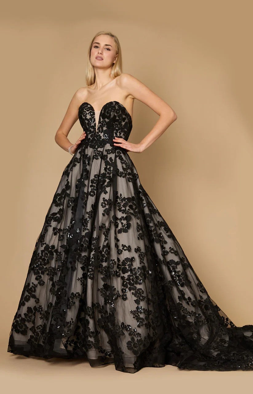 Long Black Tie Formal Ball Gown