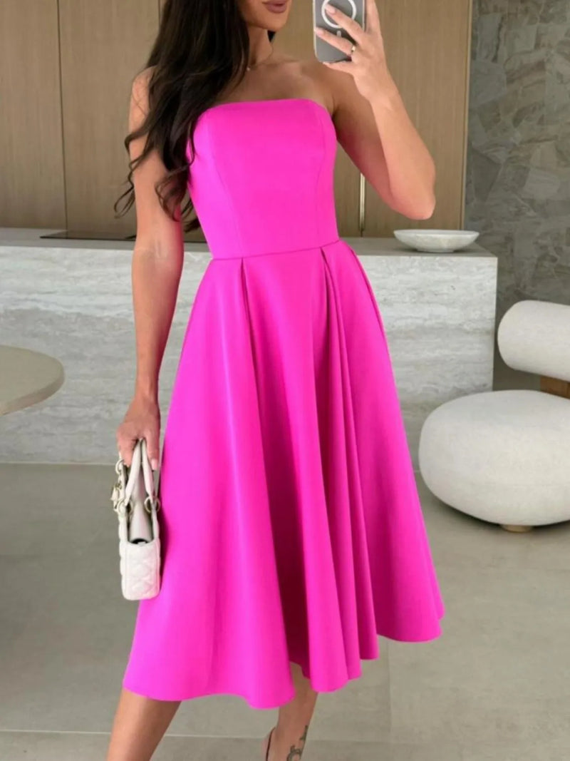 Solid Color Tube Midi Dress Summer Dress Luxurious Weddings