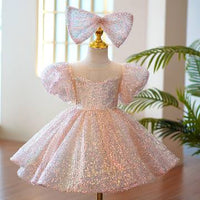 Girls Piano Performance Sequin Princess Dress Luxurious Weddings