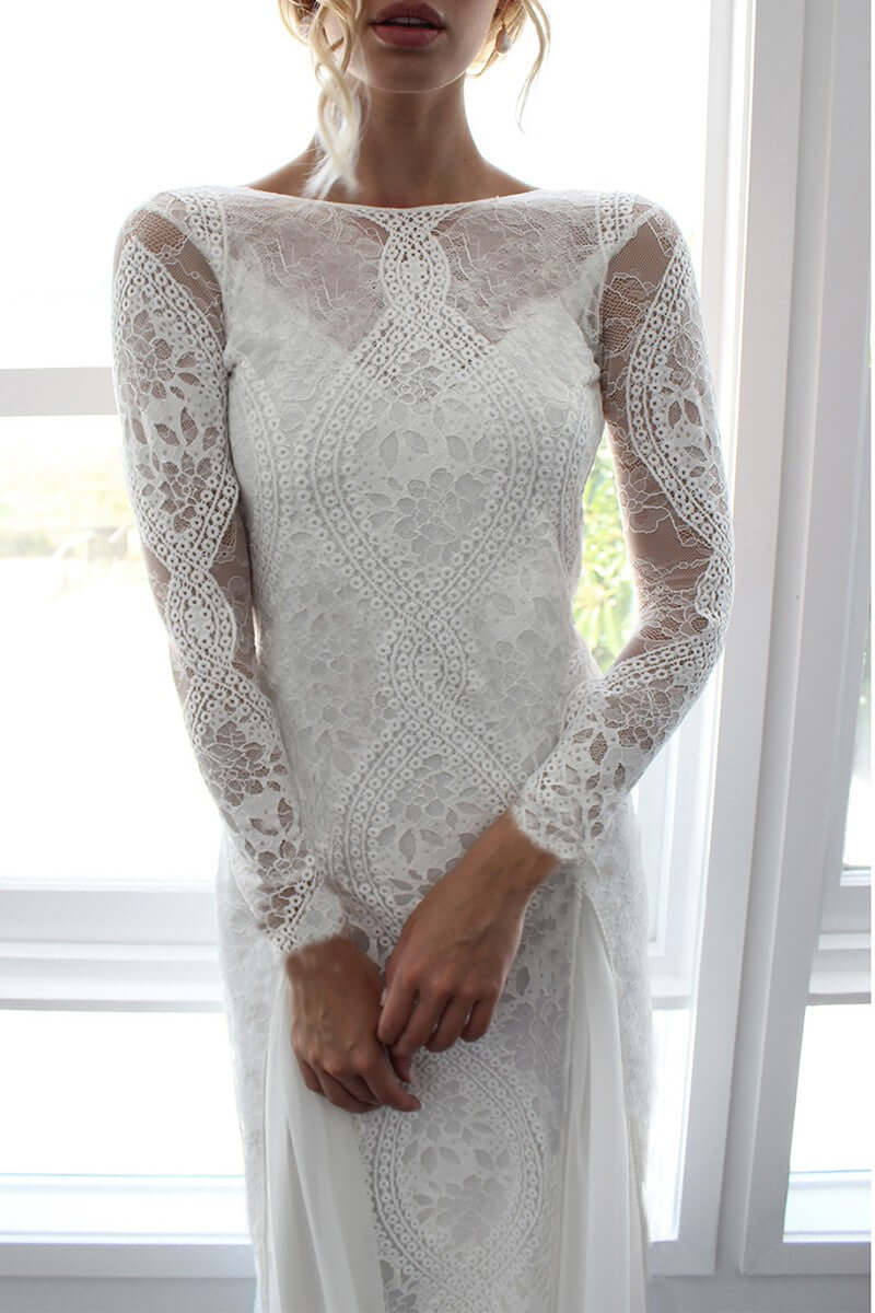 Boho Backless Maxi Bridal Gown Wedding Dress Luxurious Weddings