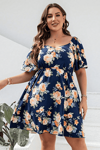 Plus Size Floral Print V-Neck Flutter Sleeve Mini Dress Plus size dress Luxurious Weddings