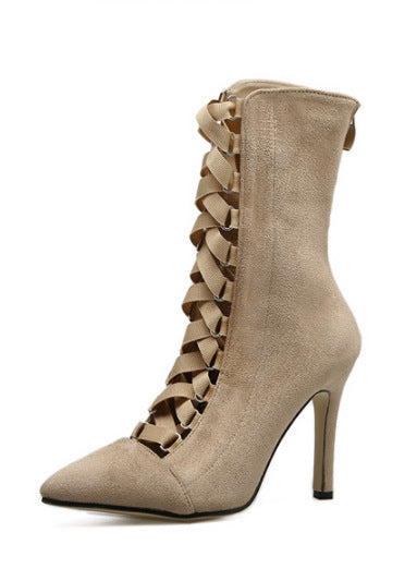 Strappy high heel nude boots Boots