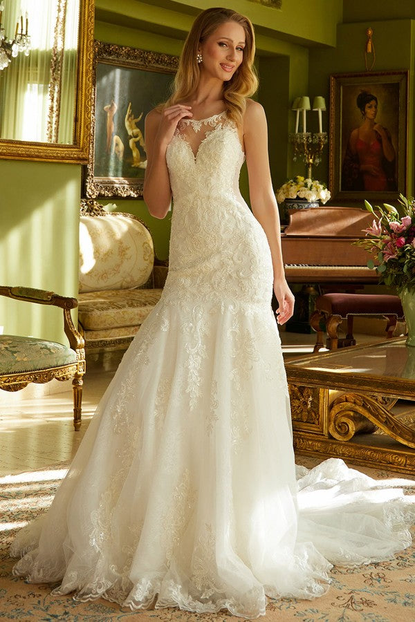 Sleeveless Illusion Mermaid Wedding Gown Wedding Dress Luxurious Weddings