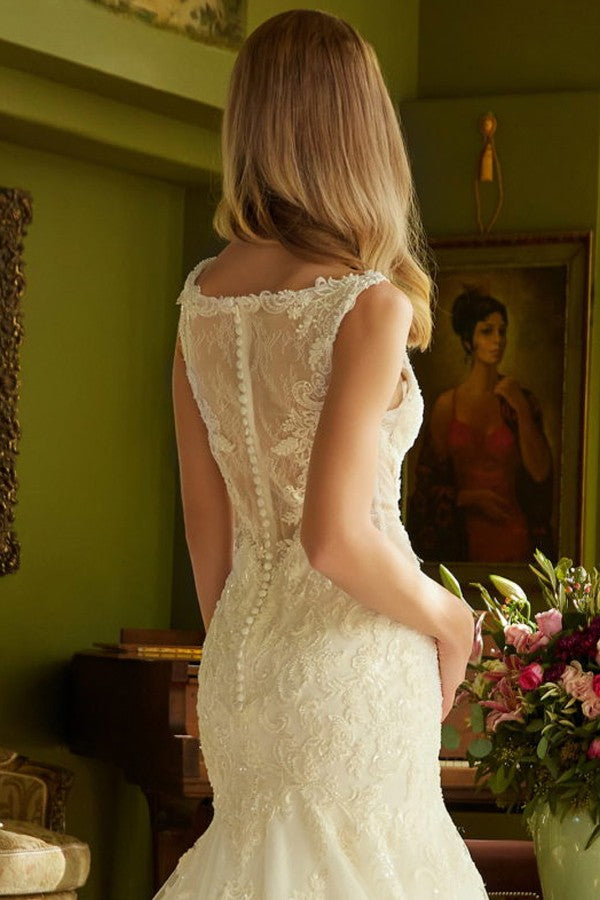 Sleeveless Illusion Mermaid Wedding Gown Wedding Dress Luxurious Weddings