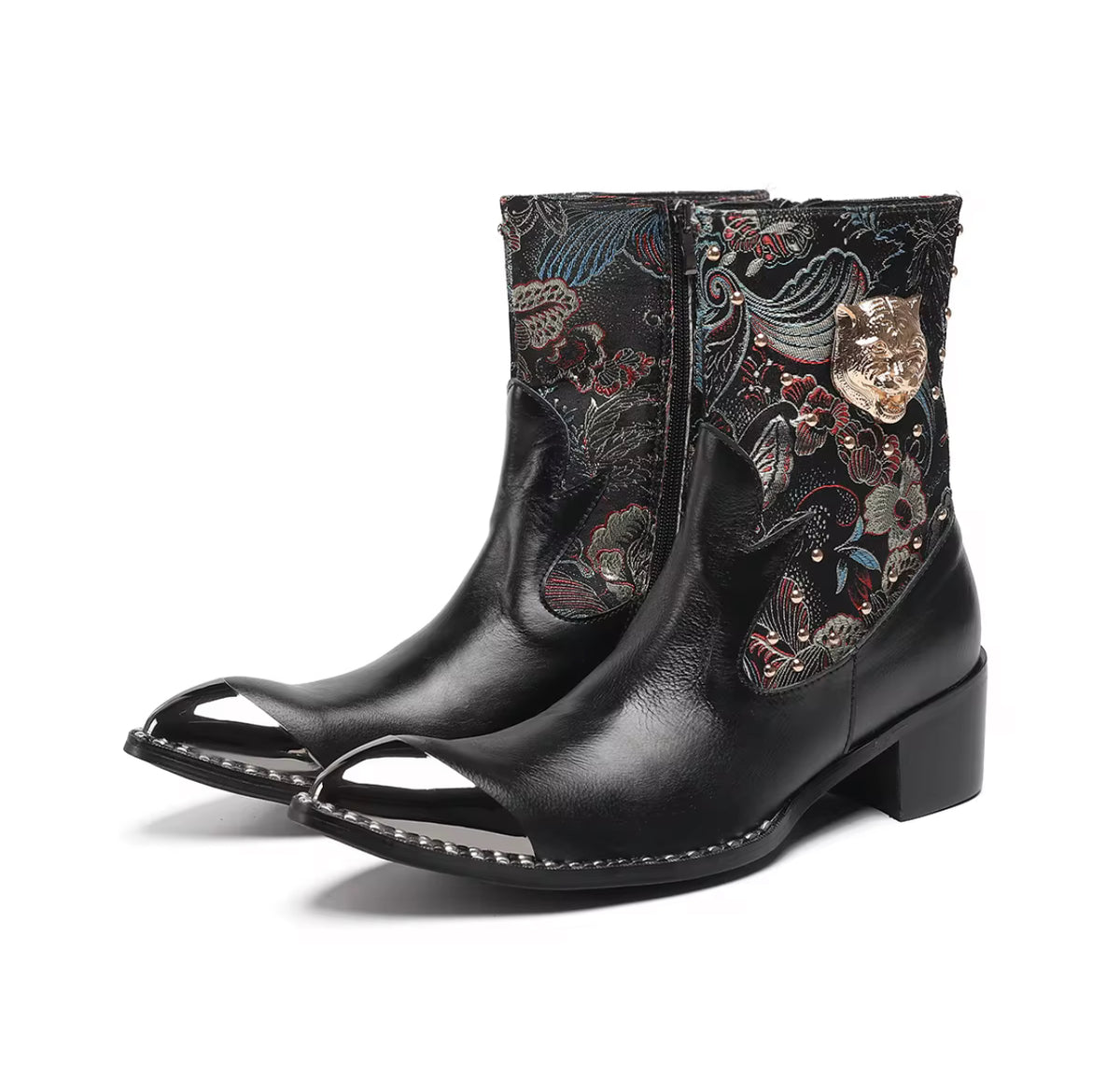 Men’s Black Floral Leather boots