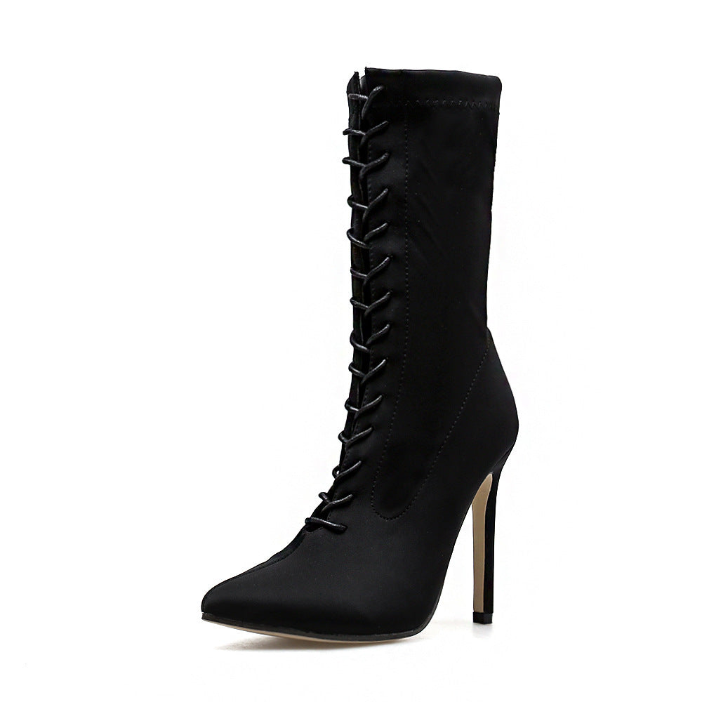 Pointed lace-up slim super high heels Lace up Boots