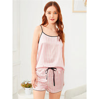 Pink 7Pcs Letter Embroidered Striped PJ Set With Shirt sleepwear Luxurious Weddings