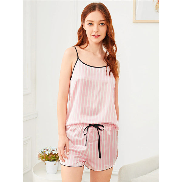 Pink 7Pcs Letter Embroidered Striped PJ Set With Shirt sleepwear Luxurious Weddings