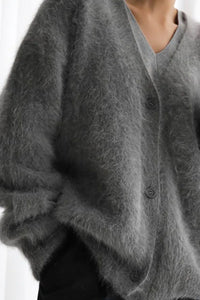 Fuzzy Button Down Long Sleeve Cardigan Sweater Luxurious Weddings