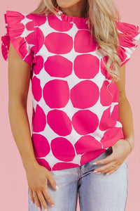 Bubblegum Pattern Frilled Collar Flutter Sleeve Top Blouses Luxurious Weddings