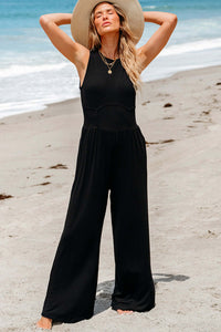 Black Cinched Waist Sleeveless Wide Leg Jumpsuit Bottoms/Jumpsuits & Rompers Luxurious Weddings