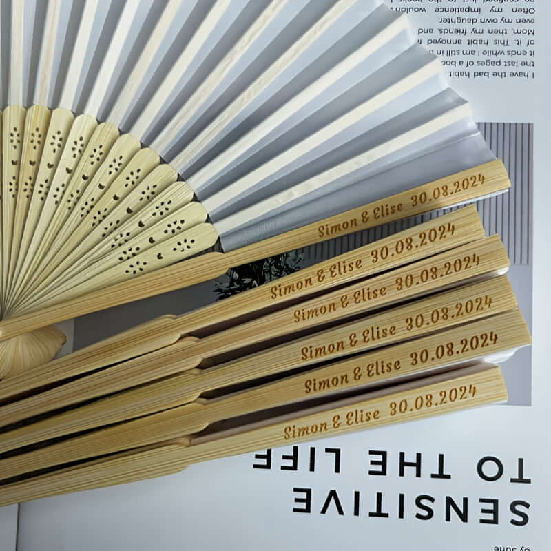 Custom Silk Hand Fans – 30 Pieces Elegant Favors Party Supplies Luxurious Weddings