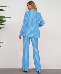 Striped Two-Piece Suit Jacket and Straight Leg Trousers Set woman's suit Luxurious Weddings