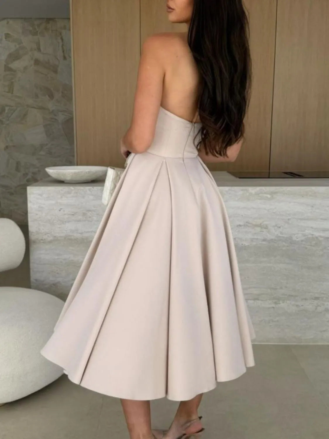 Solid Color Tube Midi Dress Summer Dress Luxurious Weddings