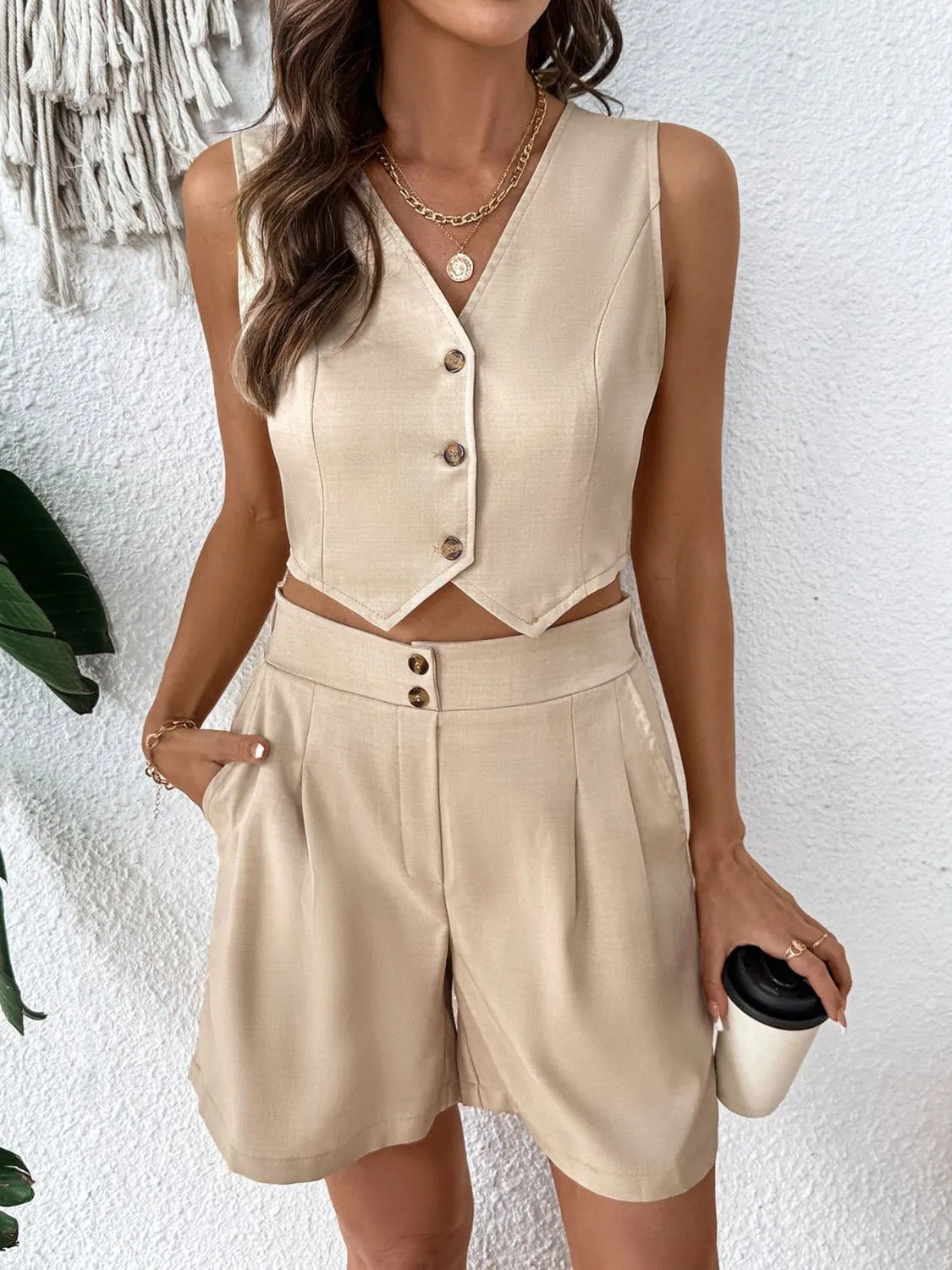 V-Neck Vest and Shorts Set Matching Sets Luxurious Weddings