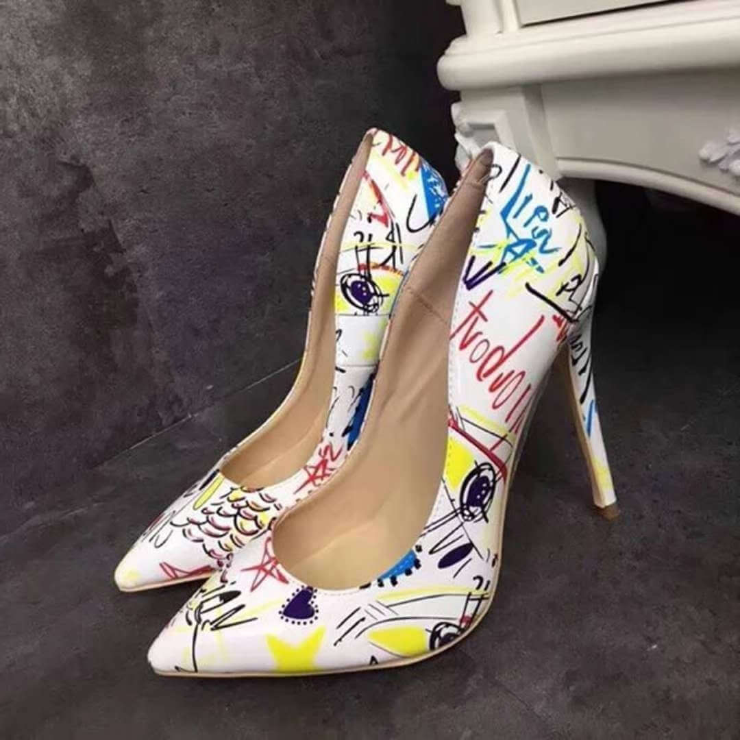 Women’s Graffiti high heel pumps with colorful design, perfect for formal wear & accessories in NZ.