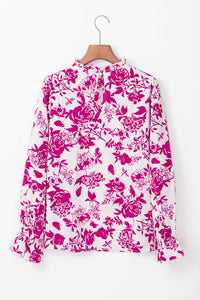 Rose Floral Print Flounce Sleeve Keyhole Back Blouse Tops/Blouses & Shirts Luxurious Weddings