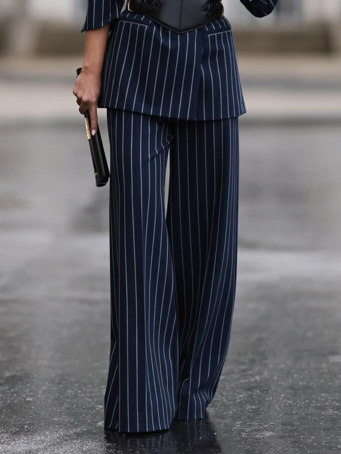 Elegant Striped Blazer & High Waist Pants Set Luxurious Weddings