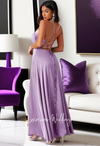 Satin Spaghetti back with side split Luxurious Weddings