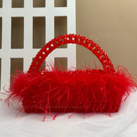 Pearl bead bag with Ostrich feather fur designer Purse Handbags Luxurious Weddings