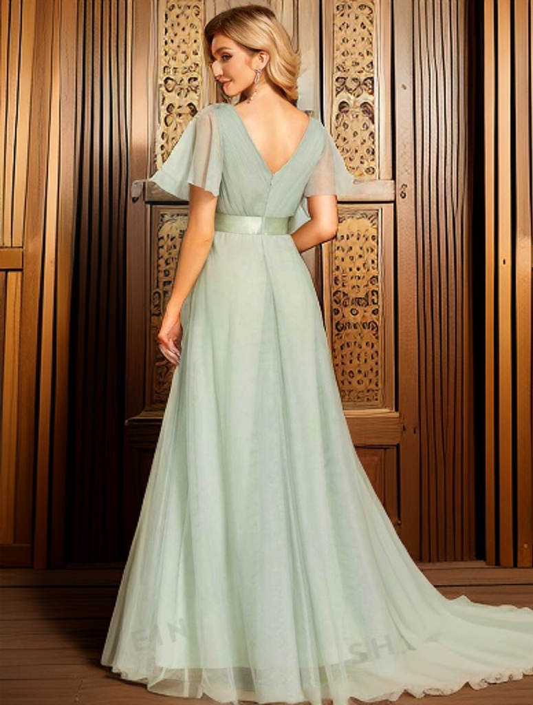 Flutter sleeve mesh Bridesmaid dress Bridesmaid Dresses Luxurious Weddings