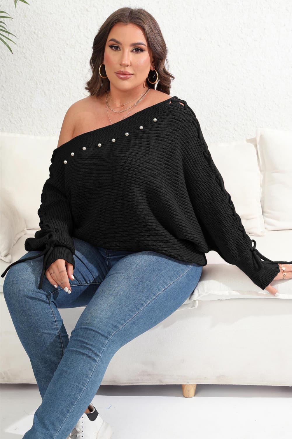 Plus Size One Shoulder Beaded Sweater Plus Size Luxurious Weddings