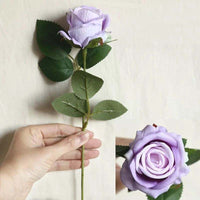 a person holding a purple rose in their hand